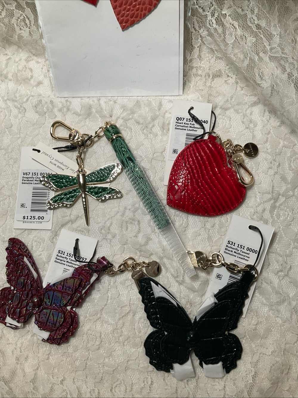 Parakeet DRAGONFLY TASSEL, HEART, 2 Butterflies - cross listed